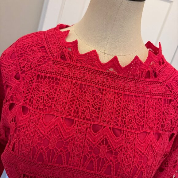 Lace Midi Dress With Velvet Bow Belt By Dainty Jewells - Womens M - Bright Pink - Picture 5 of 16